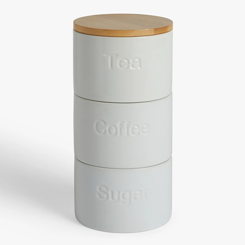 . Stacking Tea Coffee Sugar Ceramic Storage Containers, Set of 3, 550ml, White