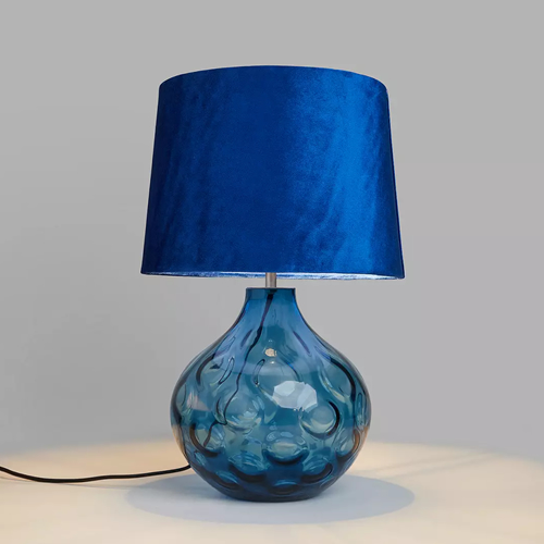 Natalie Ceramic Table Lamp Grey, Metalized Glass Table Lamp Small Petrol Blue