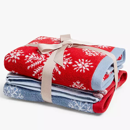 . Christmas Snowflake Hand Towels, Pack of 2, Red / Blue