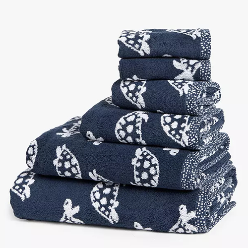 . Turtle Towel with Edge Detail, Face Cloth, Bath, Hand, Guest Towel, Bath Sheet Navy and White