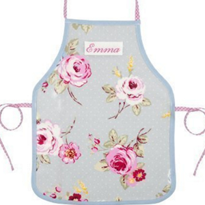 Rose on Duck Egg Blue & POlka Dots Personalised Child's Oilcloth Apron, 2-5 year olds