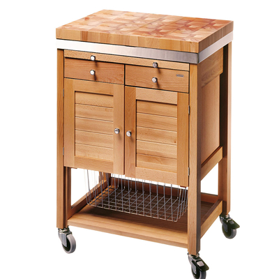 Wooden Butchers Trolley with Wheels and a Cupboard